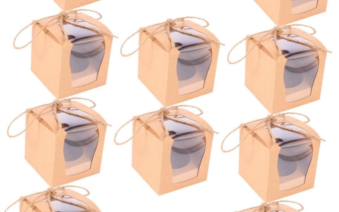 OEM 10pcs Individual Paper Cupcake Containers Retro Elegant Bakery Boxes with Window Lightweight Muffin Holders for Pastries and Treats Kraft Paper Design Factory
