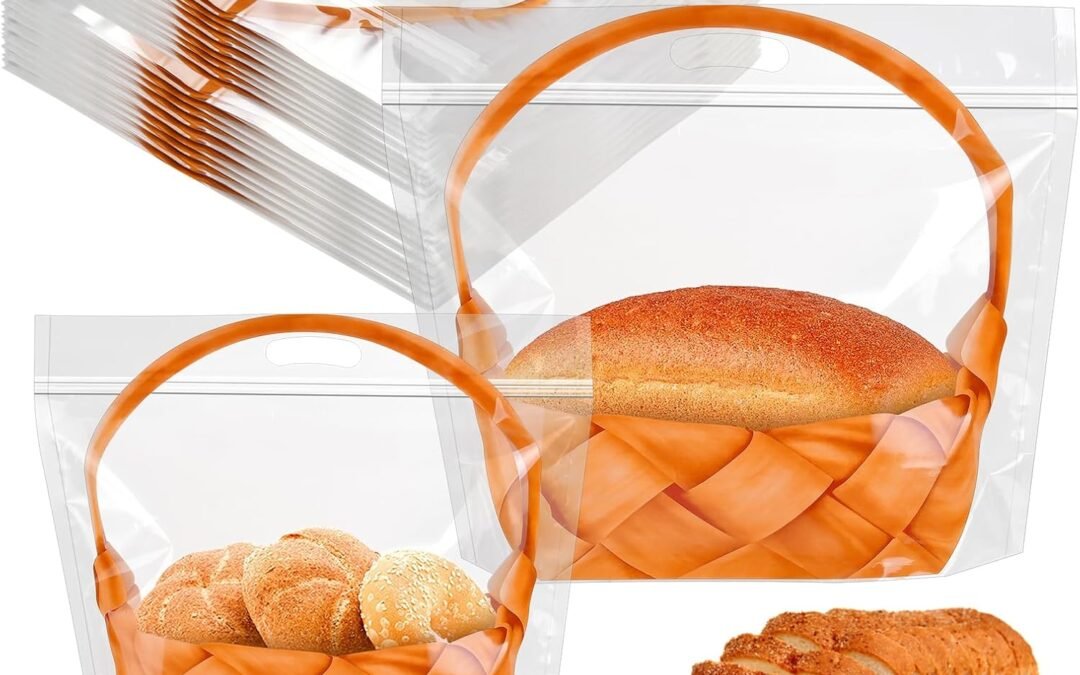 OEM 110PCS Clear Plastic Bread Bags with Handle, Zippered Food Bag for Homemade Bread,Freezer Bread Storage Packaging Bags with Basket Pattern for Cookie Toast Loaf Bakery Cafe (50Large,60Small) Factory