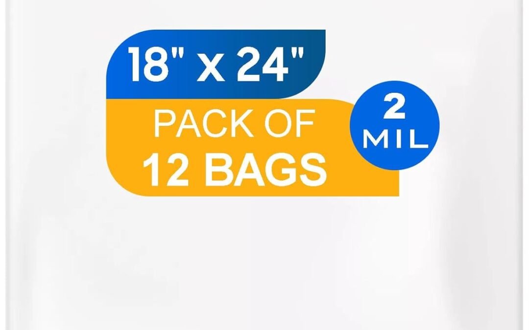 OEM 12 Large Plastic Clear Bags with Zipper Top, 5 Gallon 18″ x 24″ Large Plastic Storage Bag for Packaging Clothing Moving, 2 Mil Thick Resealable Bags Heavy Duty Factory
