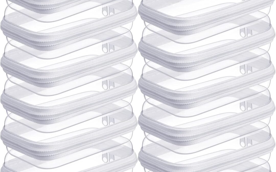 OEM 12 Pack Clear Hard Zipper Cases Transparent Hard Plastic Zipper Pouches Durable PVC Makeup Bags Cosmetic Snack Storage Organizer, Travel & Home Essentials (White, 7.48 x 3.94 x 2 Inch) Factory