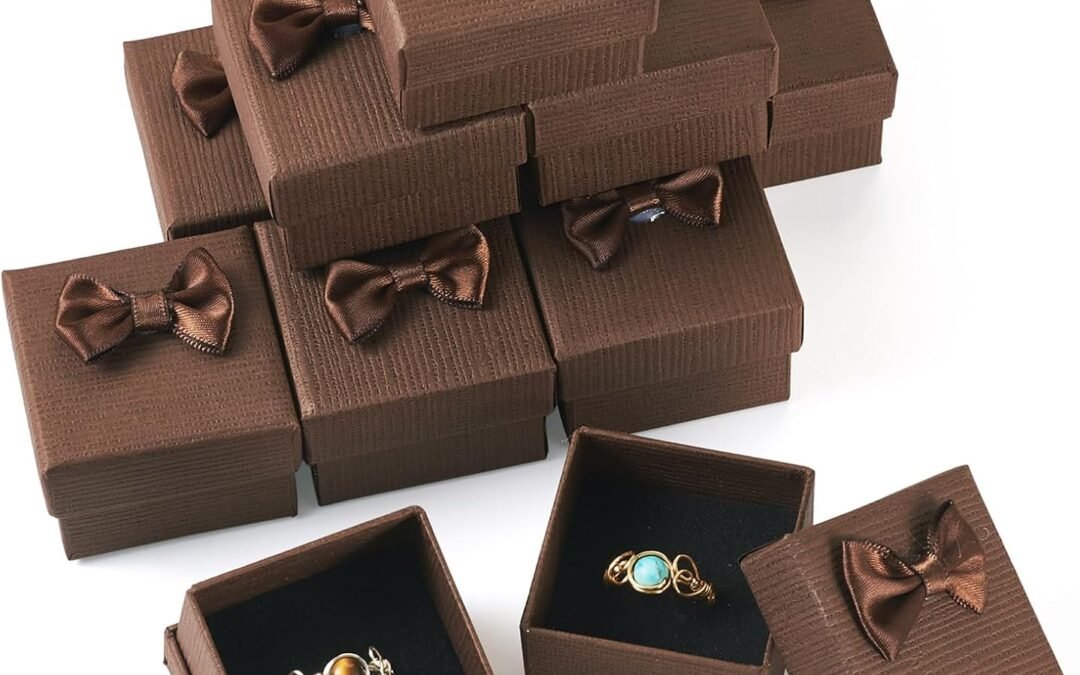 OEM 12 Pack Deep Brown Square Small Jewelry Gift Boxes Ring Boxes Earring Boxes Cardboard Paper Gift Boxes Gift Case Jewelry Display Boxes for Festival Birthday Wedding Couple Anniversaries Factory