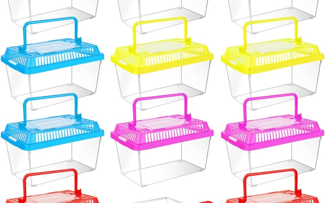 OEM 12Pcs Plastic Reptile Terrariums Carrier Cage Tarantula Enclosure Snake Breeding Box Hatching Container Transparent Fish Tank Turtle Aquarium with Random Color Lid for Spider, XS(5.1” x 3.5” x 3.5” Factory