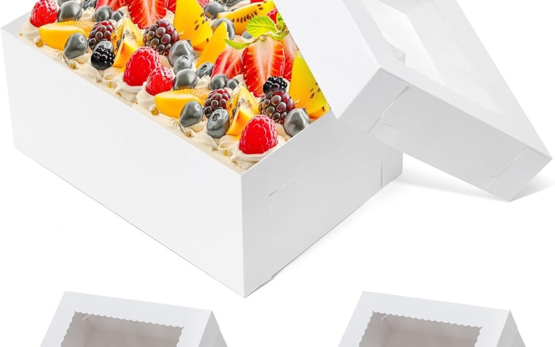 OEM 12pcs 14x10x6.5 Cake Boxes Rectangle Quarter Sheet 1/4 Sheet Bakery Boxes with Window – Donuts, Pastry Baking Cake, Pie White Cardboard Treat Packaging Factory