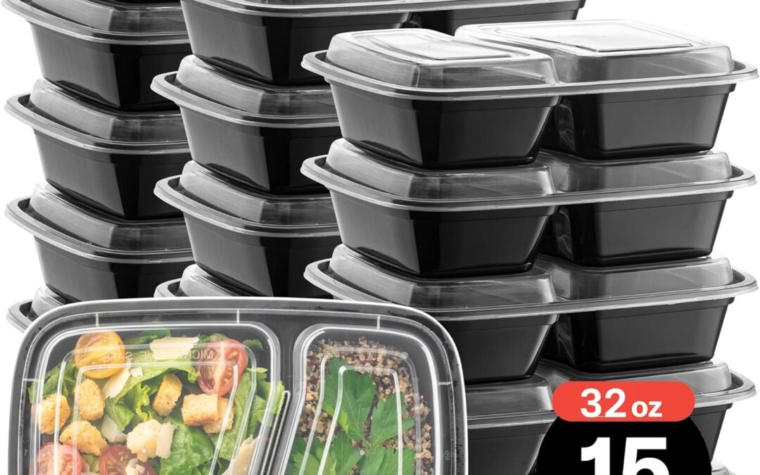 OEM 15-Pack Reusable Meal Prep Container Microwave Safe Food Storage Containers with Lids, 32 oz – 2 Compartment Take Out Disposable Plastic Bento Lunch Box To Go, BPA Free – Dishwasher & Freezer Safe Factory