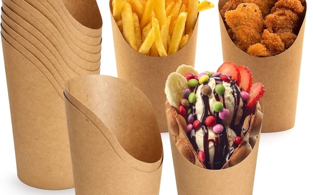 OEM 150 Pieces French Fry Cups Holder Charcuterie Cups Disposable Snack Cups Take-out Party Baking Supplies Popcorn Boxes Paper Cones for Wedding Birthday Party Baby Shower (14oz) Factory