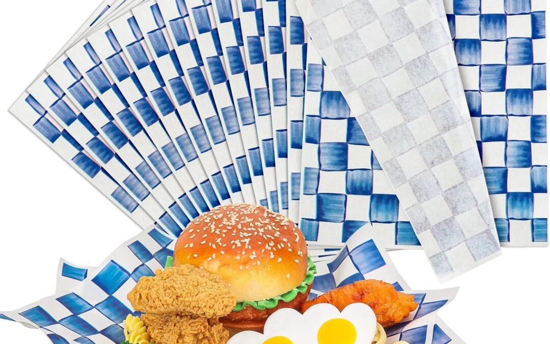 OEM 150 Sheets Blue White Checkered Wax Paper Watercolor Buffalo Plaid Deli Paper Gingham Sandwich Wrapping Tissue Basket Liner for Food Baking Kitchen Party Supplies Factory