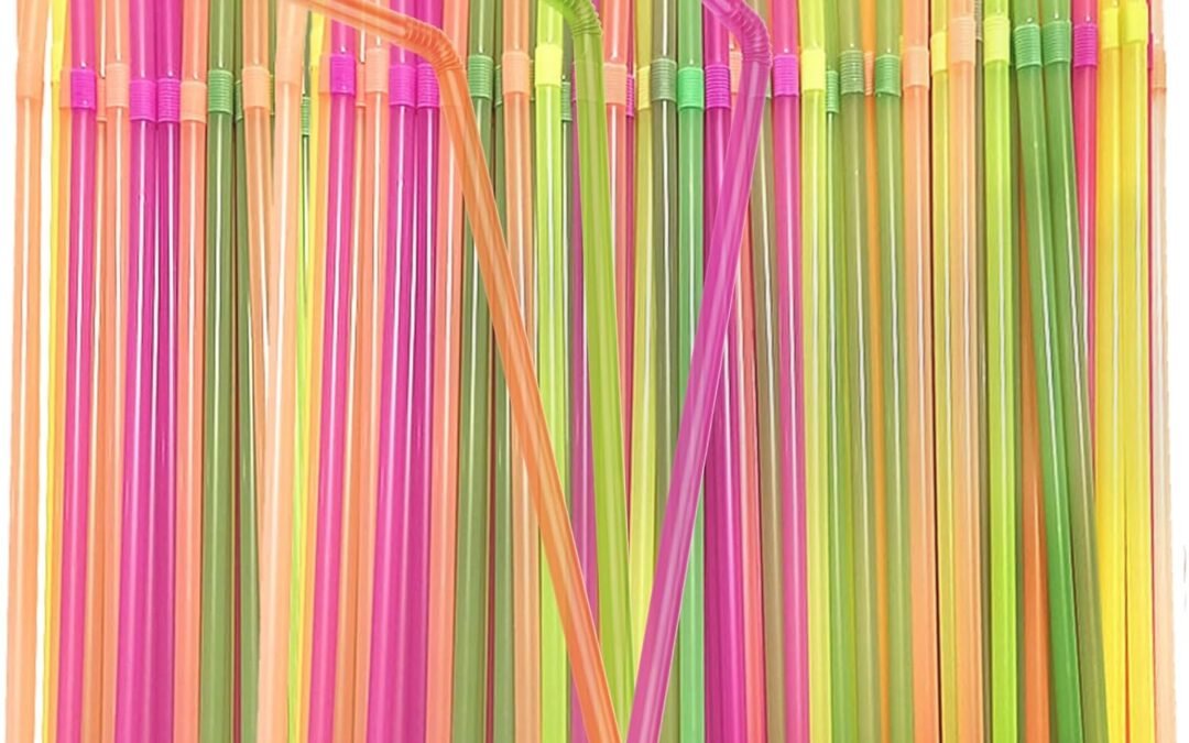OEM 150PCS Disposable Plastic Drinking Straws – Flexible Straws Disposable Long Colorful PP Plastic Striped Assorted Colors for Home Use Milk Juice Drinks (Fluorescent Color) Factory