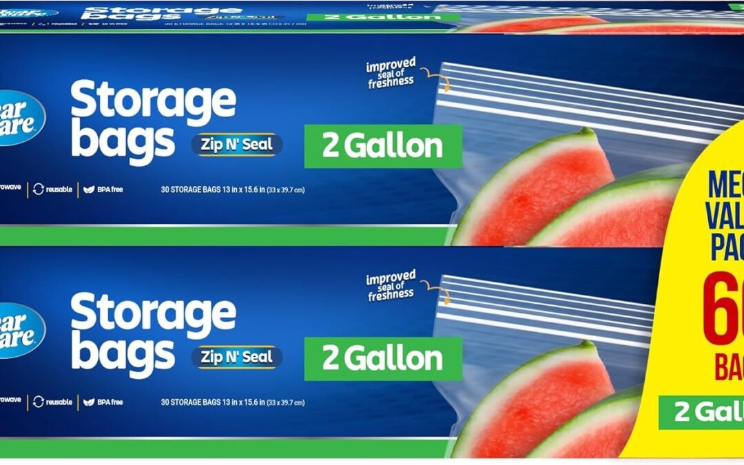 OEM 2 Gallon Storage Bags, Double Zipper Seal – 60 Count, Resealable Thick Plastic Food Storage Bags – Microwave-Safe, Zero BPA – Resealable Containers for Lunch, Snacks, Meals – 2 Boxes Factory