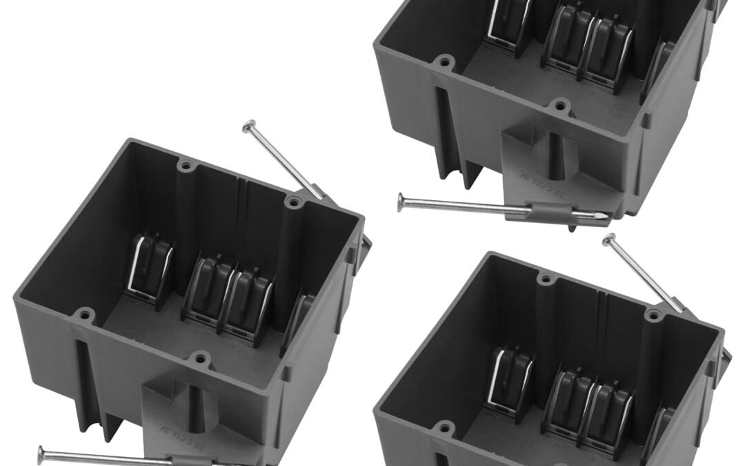OEM 2 Gang New Work Box with Nail,Grey 32 Cu in Plastic Junction Box for switches,4-Inch Length by 3-3/4-Inch Width by 3-Inch Depth,ETL(Pack of 3) Factory