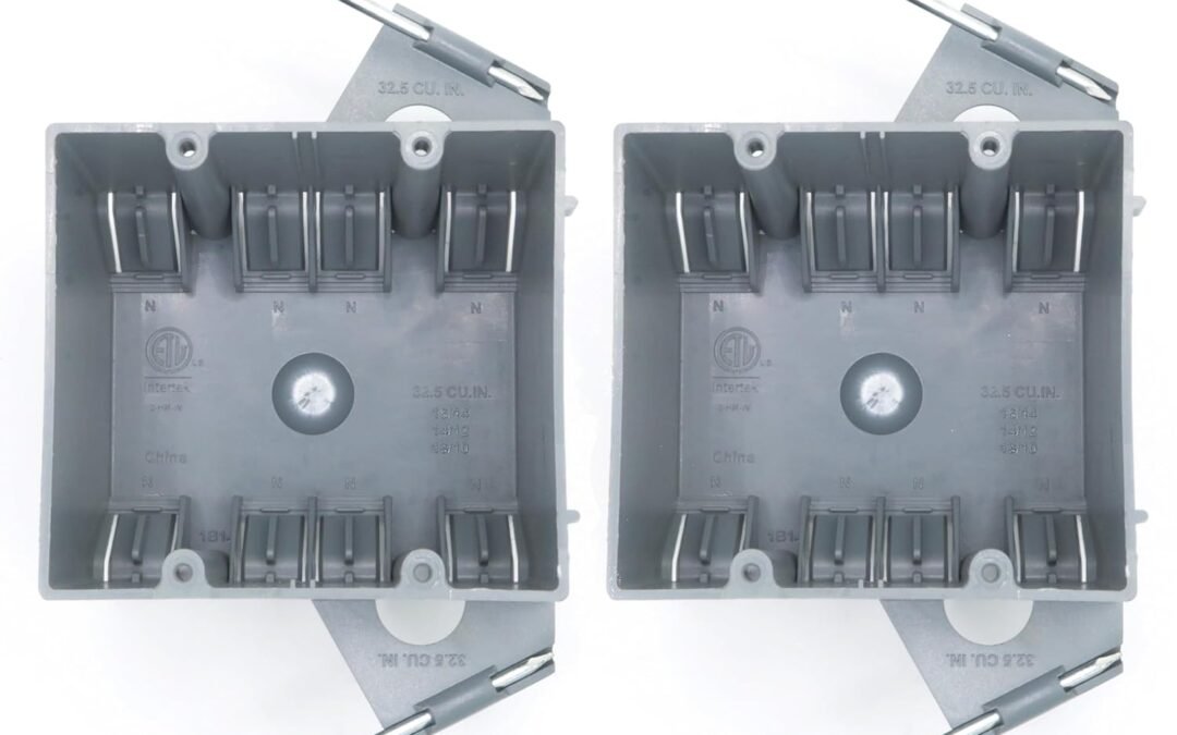 OEM (2 Pack) 2-Gang PVC Electrical Box, Grey Outlet Box, Two Gang New Work Junction Box, Captive Nails, 32 cu. Inches, Length 3-3/4”, Width 2-1/4”, Depth 2-7/8”, 2 Hour Fire Rated Electrical Outlet Box Factory