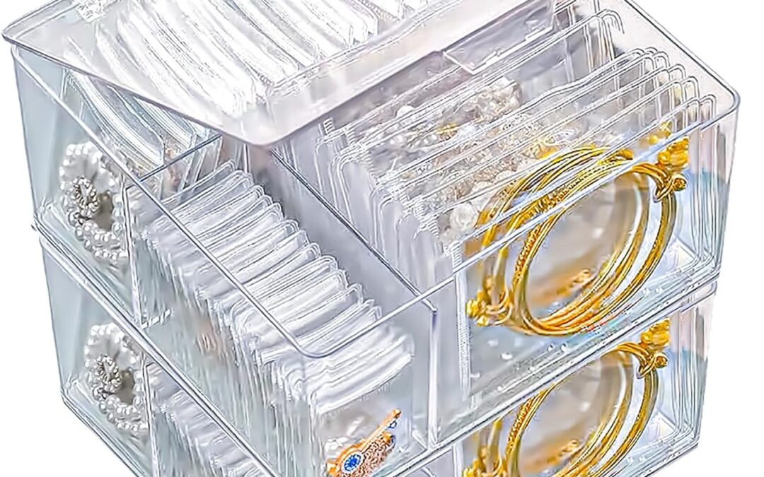 OEM 2 Pack 4 In 1 Acrylic Jewelry Organizers and Storage with 120 Portable Anti Tarnish Jewelry Bags, Clear Jewelry Box Organizer, Travel Jewelry Case for Earrings/Rings/Necklaces for Women Girls Factory