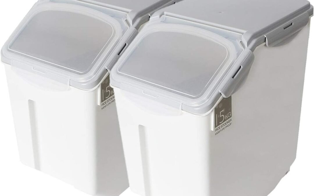 OEM 2-Pack Rice Storage Bins 15 Liter With PP Locking Lid, Large Food Storage Container with Wheels For Rice, Flour,Pet food Factory