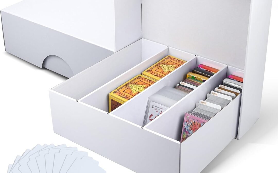 OEM 2 Pack Trading Card Storage Box, Card Boxes for Sports Cards Organizer 3120 Count Cardboard Bulk Cards Storage Box with 10 Dividers, Baseball Card Storage for Tcg, Mtg, Sports Factory