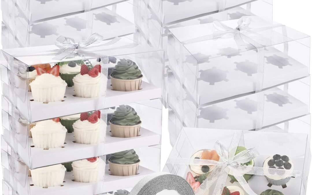 OEM 20 Pack Clear Cupcake Boxes 6 Count Cupcake Containers with Gift Ribbon, Plastic Cupcake Holder 6 Count Cup Cake Boxes, Cup Cake Holders Carrier for Parties, Baking, Wedding, Transport Factory