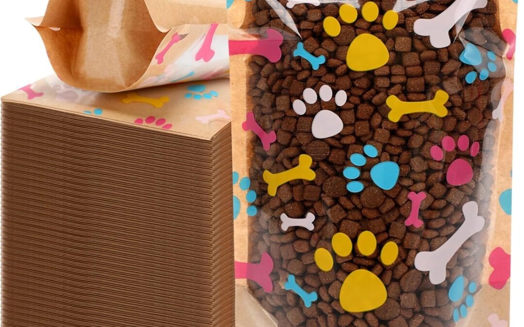 OEM 200 Pcs Dog Treat Bags for Homemade Treats Paw Patterns Kraft Treat Bags, Stand up Resealable Pouches with Clear Window Zipper Closure Pouches for Pet Candy Cookies Food(4.7 x 7.7 Inches) Factory
