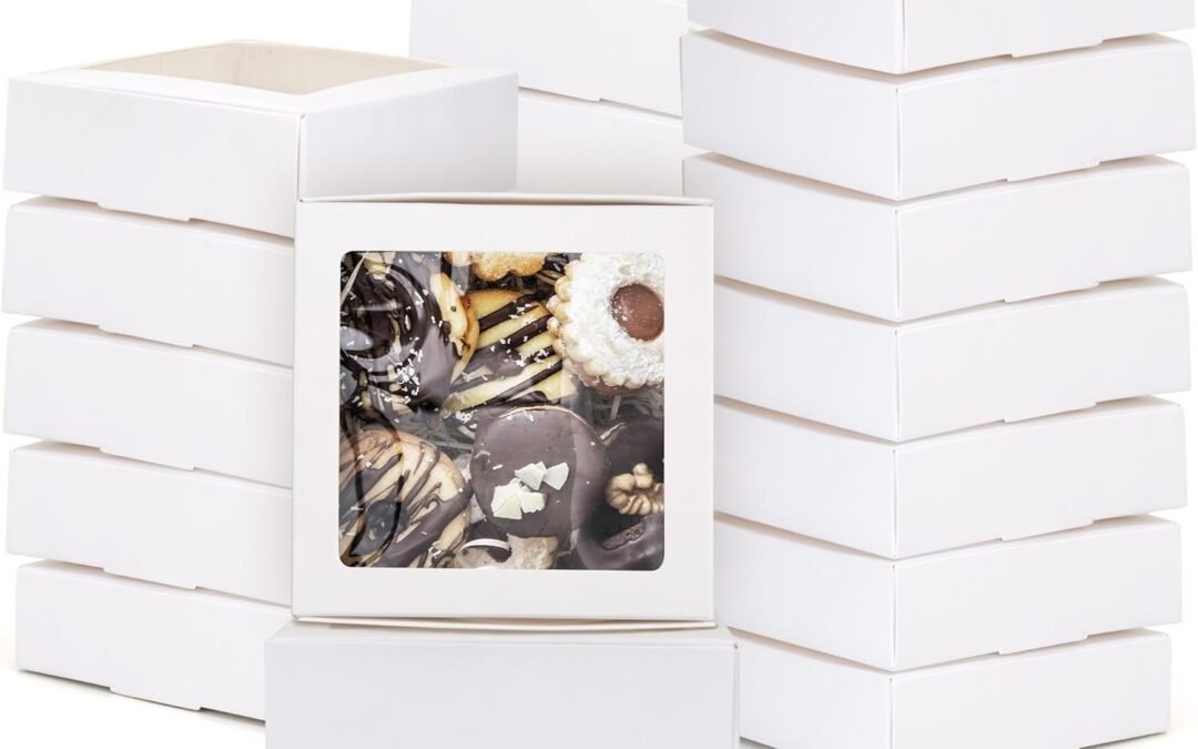 OEM 23 Kraft Paper Boxes with Window 4.13 x 4.13 x 1.18 Inch Candy Packaging, Small Gift Boxes, Soap holder, Mini Treat Packaging for Bakery Chocolate Jewelry Display(White) Factory