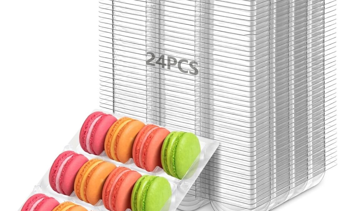 OEM 24 PCS Macaron Boxes, 12-Slot Dessert Cases for Macarons Small Cakes, Clear Plastic Macaron Storage Containers, Macaroon Packaging Display Trays for Cookie Wedding Party Gifts Factory