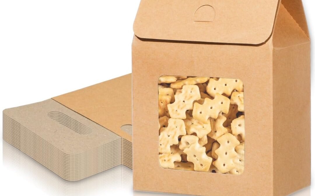 OEM 24 Pieces MINI Kraft Paper Gift Bags with Clear Window Small Goodies Gift Boxes with Handle 5.9 x 3.9 x 2.3inch Gable Candy Treat Box for Purim, Bakery Cookies, Wedding Favors, Small Business (brown) Factory