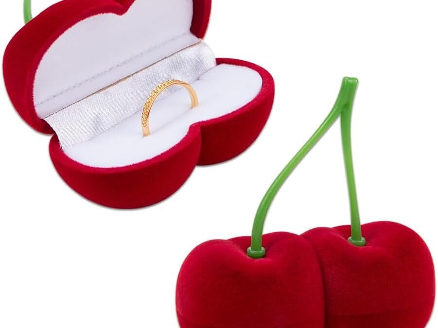 OEM 2Pcs 3D Cherry Ring Box Velvet Ring Storage Box Portable Decorative Single Ring Case for Valentine’s Engagements Anniversaries Factory