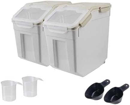 OEM 2Pcs Airtight Rice Flour Storage Container 25lbs, Large Pet Food Container Box Plastic Rice Storage Bin with Lid, Grain Cereal Bucket with Spoon Measuring Cup and Wheel (Grey) Factory