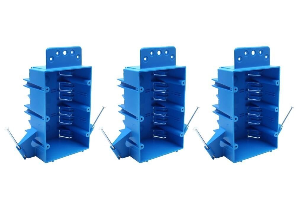 OEM 3 Gang 44 Cu. PVC New Work Electrical Switch and Outlet Box,Nail On Plastic Wall Box,Blue,ETL,AWG Standard,Fire Rated for Two Hours,for House (Pack of 3) Factory
