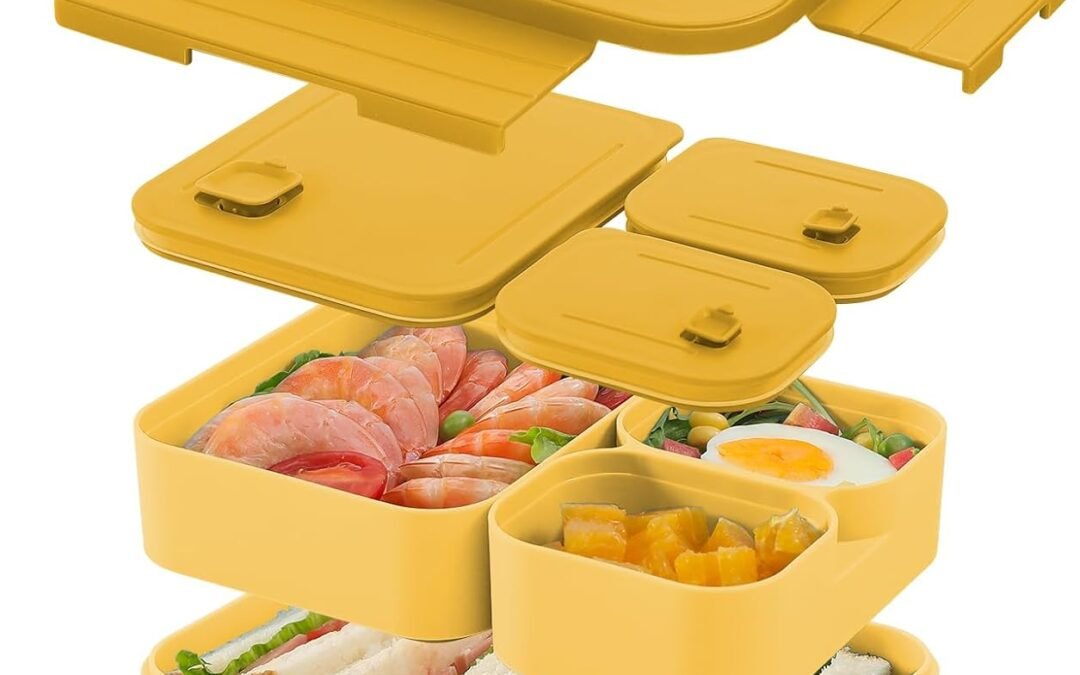 OEM 3 in 1 Leak-Resistant Bento Lunch Box For Adults & Larger Appetites; Reusable BPA-Free Meal Prep Container with 3 Compartments, Dishwasher/Microwave Safe(Yellow) Factory