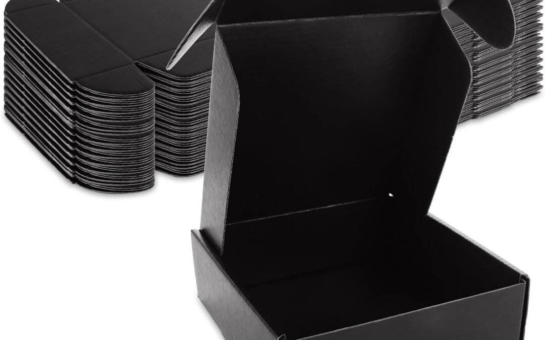 OEM 30 Pack Small Black Shipping Boxes, 6 x 6 x 2 inch Corrugated Cardboard Mailing Box, Tab Locking Mailer Box Small Box for Gifts Craft Packaging Factory