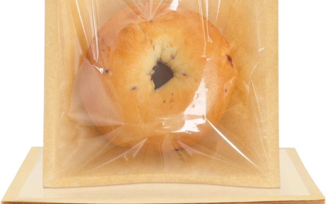 OEM 300 Pack Heat Sealable Bakery Bags with Window, 7.1×7.5 Inch To Go Paper Cookie Bags with Seal Bake Sale Packaging Sleeves for Bagel, Sandwich, Cake Slice, Pastry, Donut Factory