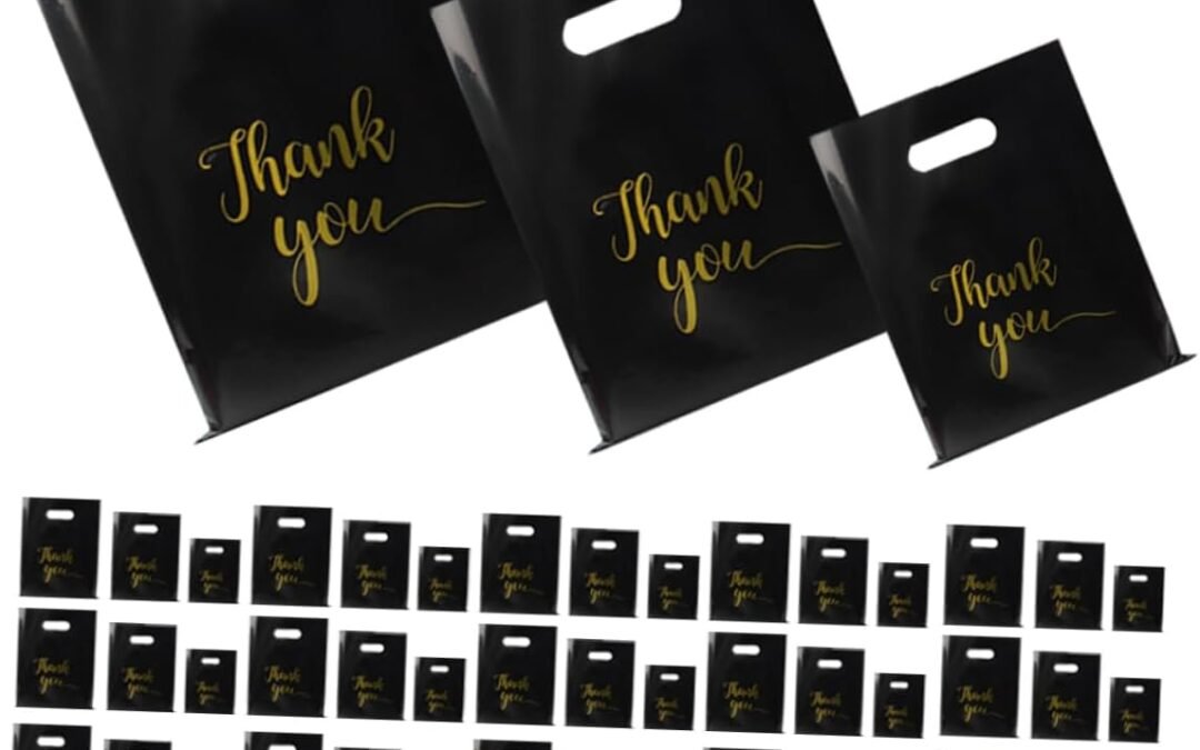 OEM 300PCS Plastic Merchandise Bags with Handles Thank You Shopping Bags for Retail Clothing and Packaging Factory