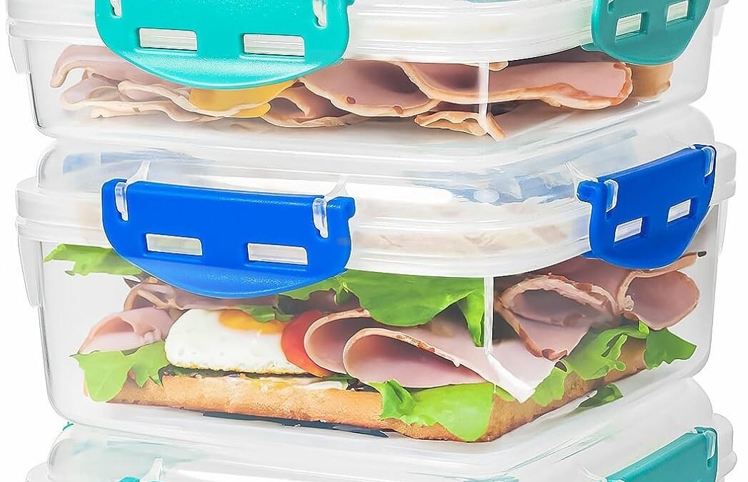 OEM 4 PCS Sandwich Containers – 100% Airtight & BPA-Free & Microwave & Dishwasher Safe Kitchen Storage Containers with Upgraded Snaps, 2 heightened Containers for Lunch Boxes and 2 normal version Factory