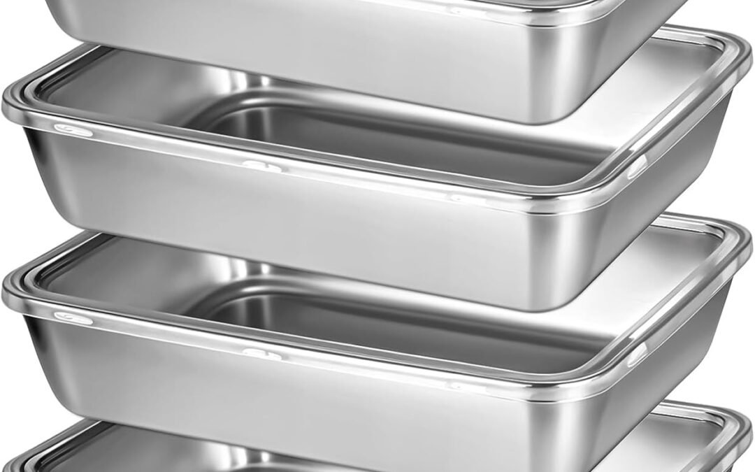 OEM 4 Pcs Stainless Steel Food Containers with Clear Lids, Fresh- Keeping Container, Deli Meat Keeper for Refrigerator, Stackable Snack Storage Boxes for Picnic BBQ Party Travel, Freezer & Dishwasher Safe Factory