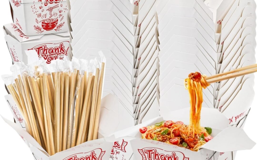 OEM 40 Pack Chinese Take Out Boxes, 32 Oz Chinese to Go Boxes with Chopsticks Wire Handles, Disposable Paper Food Container Oyster Pail for Restaurant, Party, Home, Wedding Factory