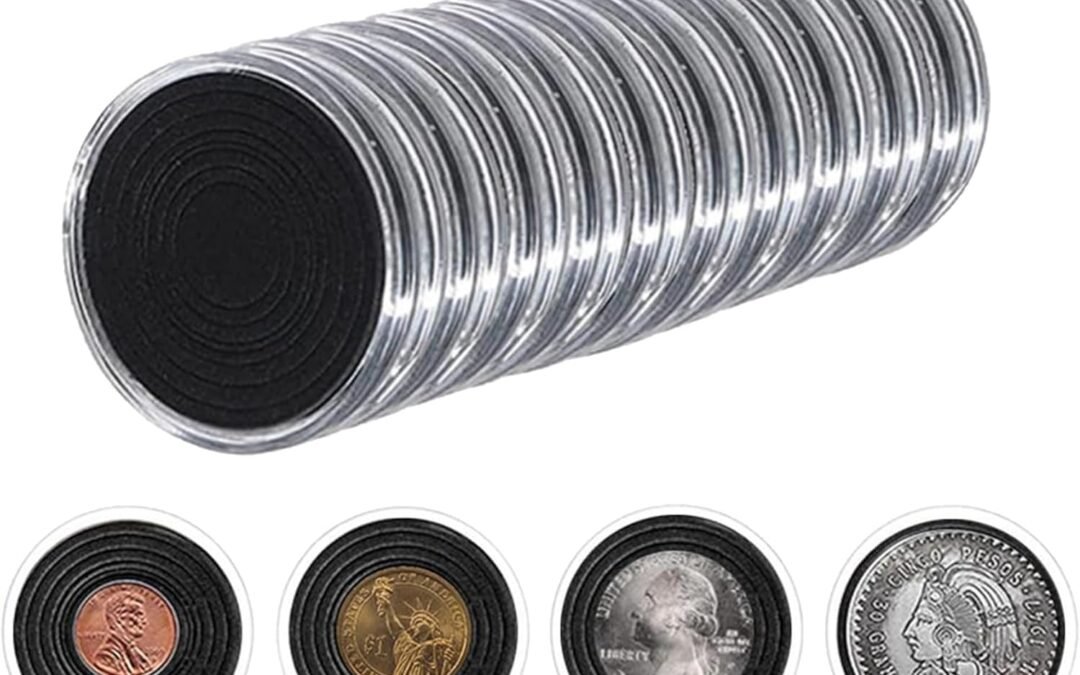 OEM 46mm Coin Capsules Cases with 7-Size (16/20/25/27/30/35/40mm) Black Foam Gaskets, Coin Holder Protectors Organizer Plastic Storage Boxes for Collectors Coin Collection Supplies, Pack of 40 Factory
