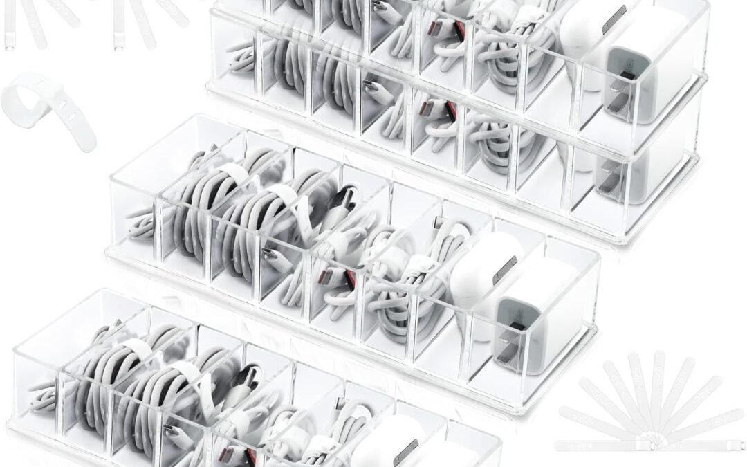 OEM 4Pcs Cable Organizer Box,Cord Storage Charger Organizer Box Plastic,with 40pcs Silicone Cable Ties,Divider Charger Cable Storage Boxes,for Office,Desk,Drawer Accessories Storage Factory
