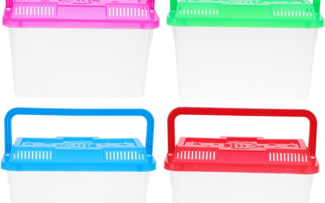 OEM 4Pcs Mini Handheld Pet Carrier with Bright Lid Colors Plastic Aquarium for Small Fish Turtles Reptiles Hamsters Convenient Transparent Breeding Box for Easy Observation Factory