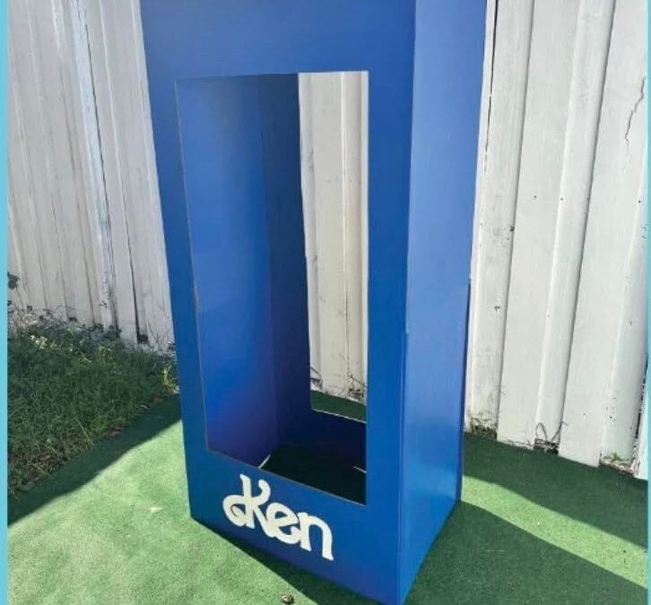 OEM 4ft, 5FT and 6ft tall,custom name, silver curtains include, doll photo box, popular pink doll, birthday girls party, fashion photobooth, pink photo booth (blue box 6ft tall) Factory