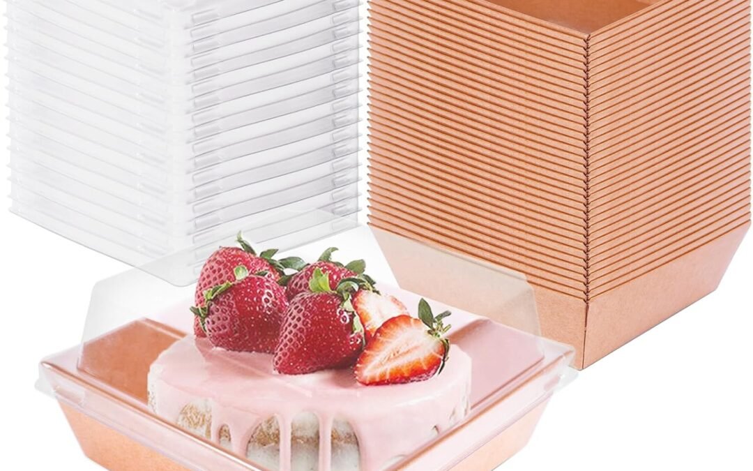OEM 50 PCS Charcuterie Boxes with Clear Secure Lids, 4 Inches Brown Square Disposable Oil-Proof Paper Dessert Boxes To Go Food Containers for Sandwich, Bakery, Cakes and Strawberries Factory