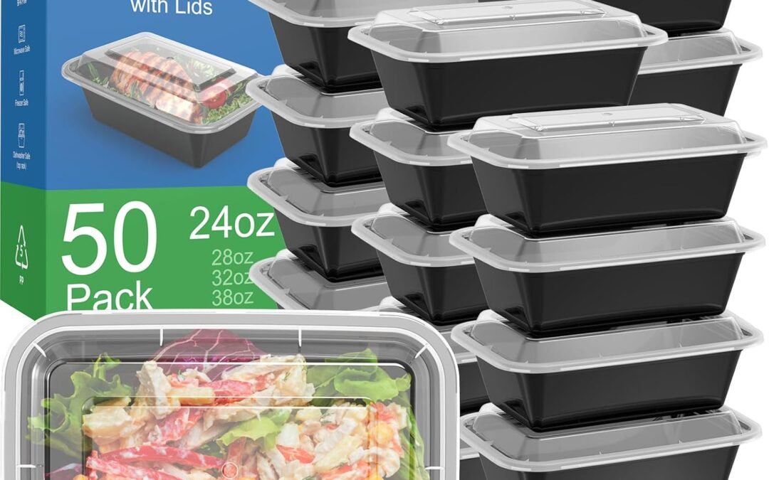 OEM 50 Pack (100-Piece) 24 oz Meal Prep Containers Reusable with Lids, Sturdy Leakproof & Food Safe, Microwave, Freezer, Dishwasher Safe Prep Containers, To Go Take Out Plastic Food Storage Factory