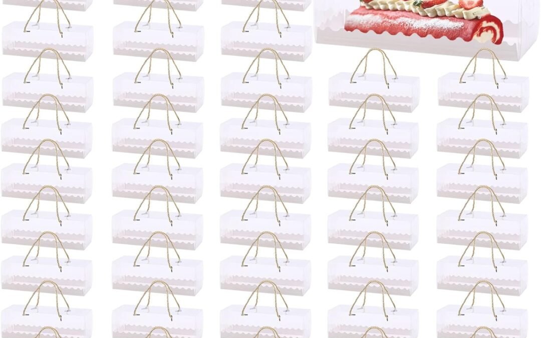 OEM 50 Pcs Clear Cupcake Boxes 9 x 3 x 3 Inch Clear Cake Box with Handles Plastic Rectangular Cupcake Containers Clears Gable Boxes Bakery Cake Box for Cakes Packaging Dessert Biscuits Factory