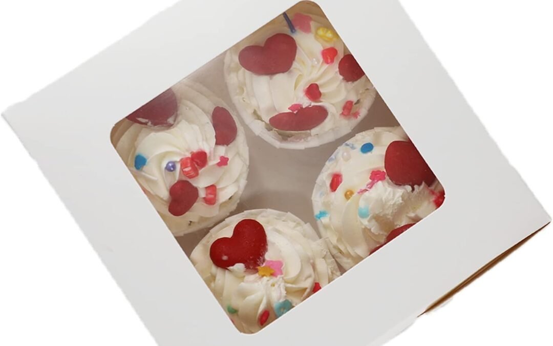 OEM 50-Set Cupcake Boxes Bulk with Clear Display Window Hold 4 Standard Cupcakes, Disposable Food Grade White Cupcake Carrier Cupcake Container, Perfect for Cupcakes Muffins Cookies Pastries Factory
