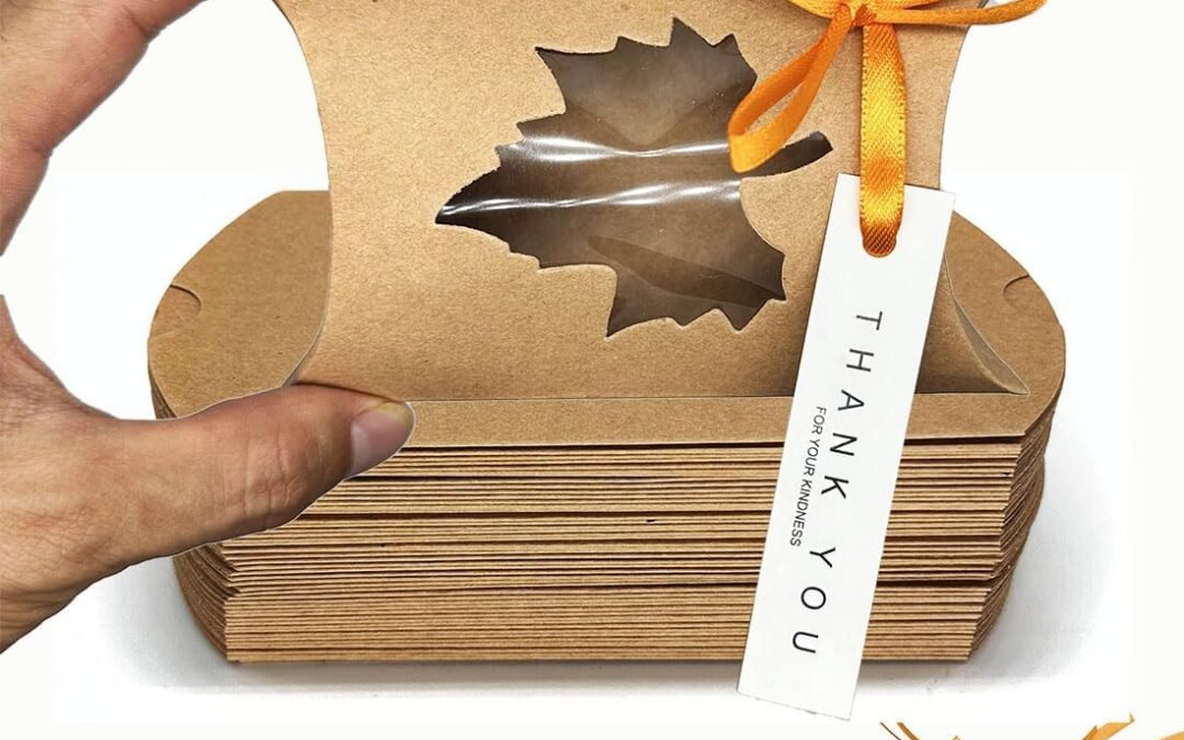 OEM 50Pcs Small Thank You Maple Leaf Box with Window 3.5×2.5x1Inch Gift Treat Candy Mini Size Cookie Boxes Autumn Theme For Chocolate Party Favors Hard Kraft Paper Bags Packaging Candy Party Gift Boxes Factory