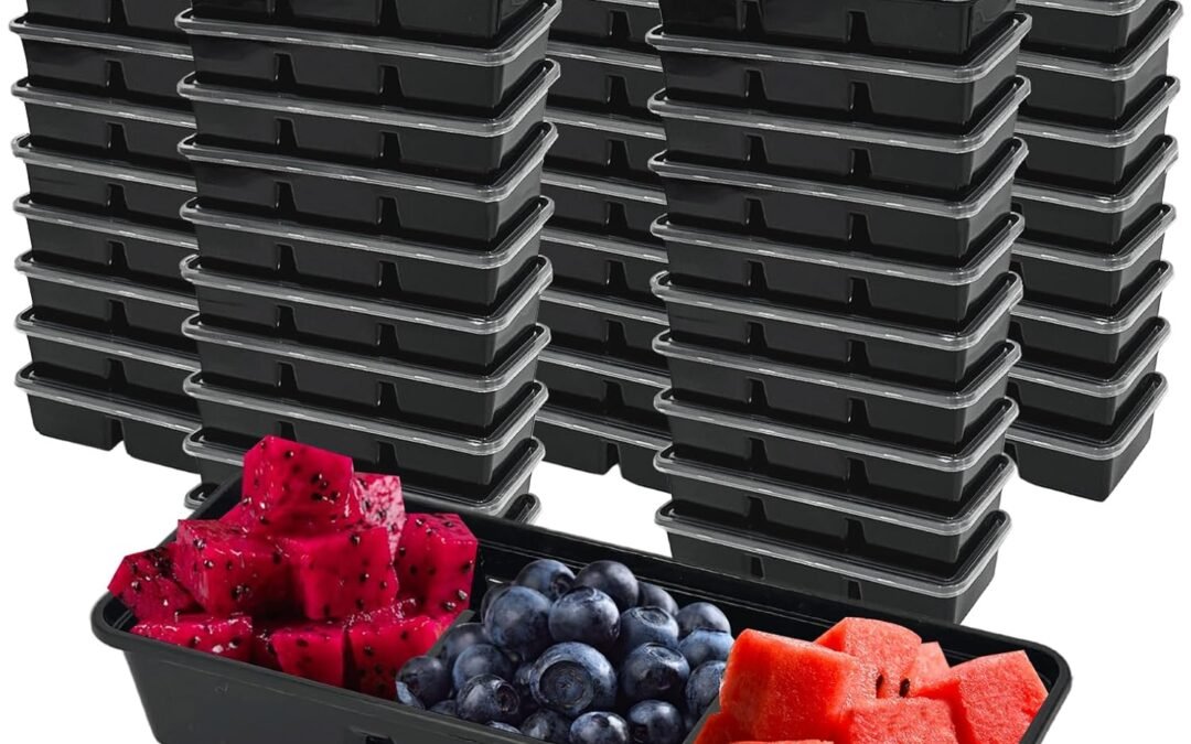 OEM 50pcs 16oz Meal Prep Containers with 3 Compartments with lids, Premium Disposable Plastic Bento Boxes, Stackable Food Containers Travel Snack, Dessert, Lunch Boxes for Office, Picnic, Microwave Safe Factory
