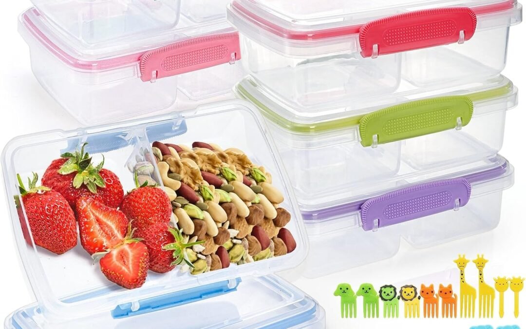 OEM 6 Pack Bento Snack Box with 30 Food Picks, 2 Compartment Snack Container with Lid, Reusable Lunchable Containers for Adults, Divided Meal Prep Food Storage Box for School, Travel Factory