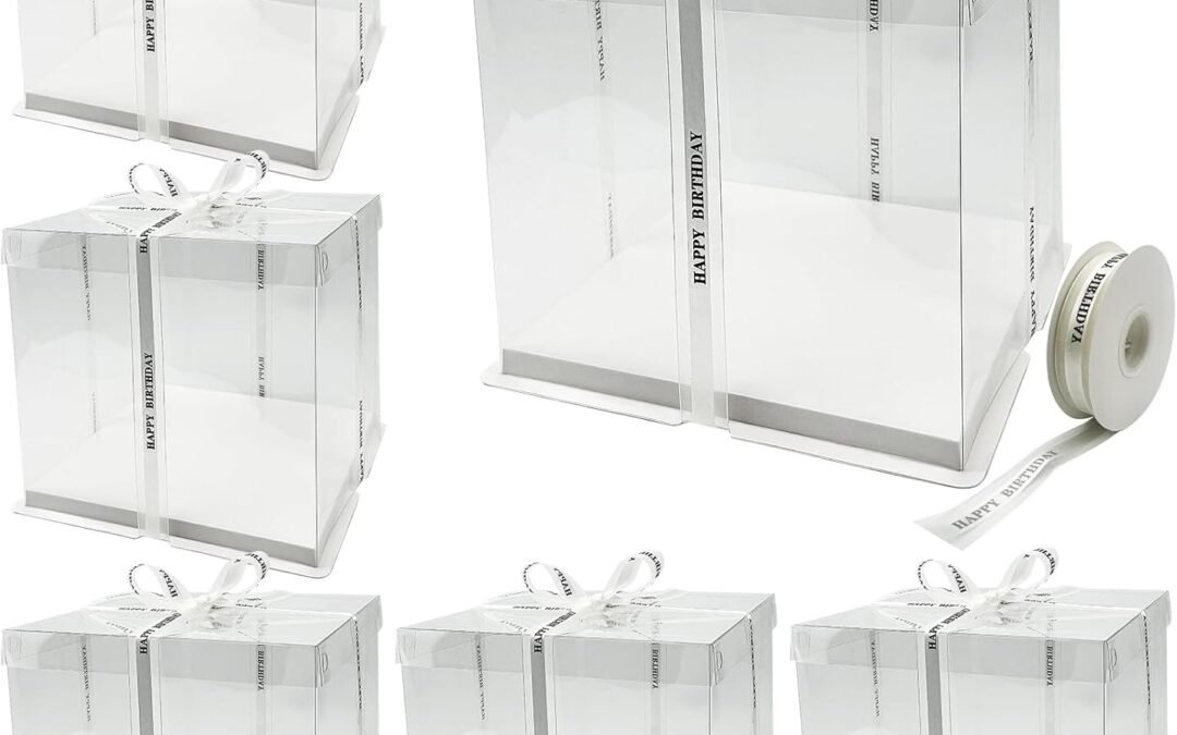 OEM 6 Pack Clear Cake Box with Ribbon – 10 x 10 x 9.75 Inch Tall PET Cake Carrier Boxes 2-Layer Transparent Gift Packaging Box with Lid for Wedding, Birthday, Festival Cakes Display and Transport Factory