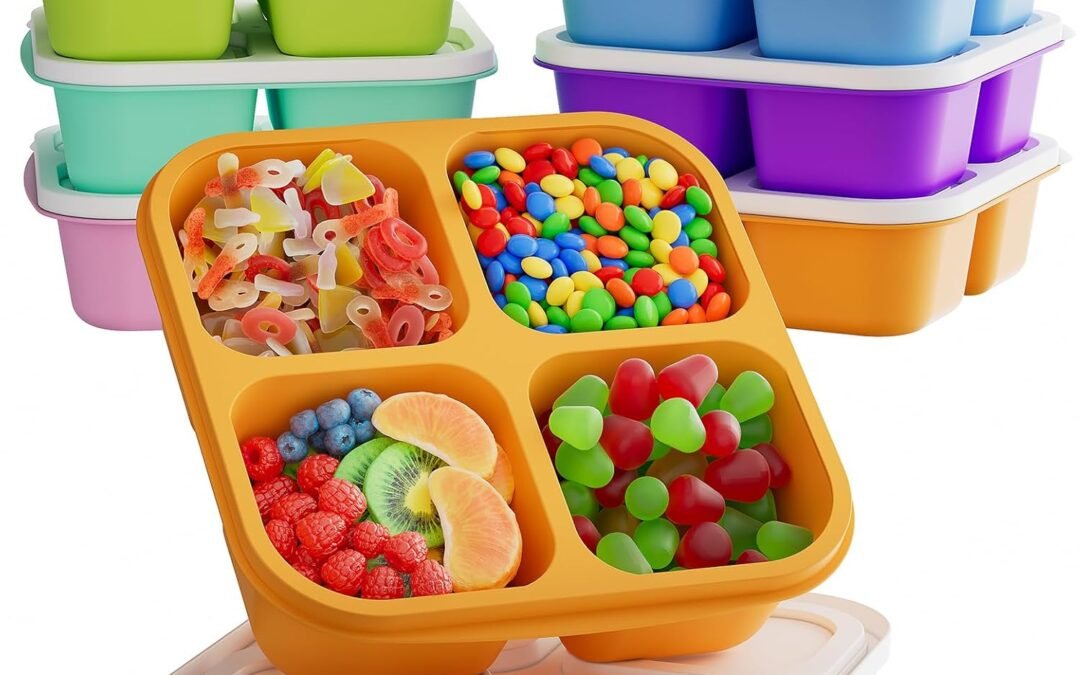 OEM 6 Pcs Bento Snack Containers, Reusable 4 Compartment Food Storage Container with Lids, Divided Lunchable Container, Freezer, Microwave & Dishwasher Safe (6 Color) Factory