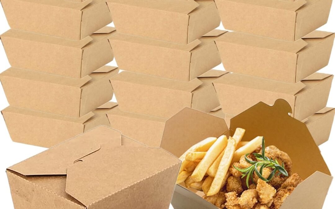 OEM 60 Pack Chinese Take Out Food Containers 30oz, Paper To-Go Boxes for Foods, Microwaveable Take Away Cardboard Lunch Box Party Favor Box for Leftovers, Stackable Food Box for Restaurants Factory