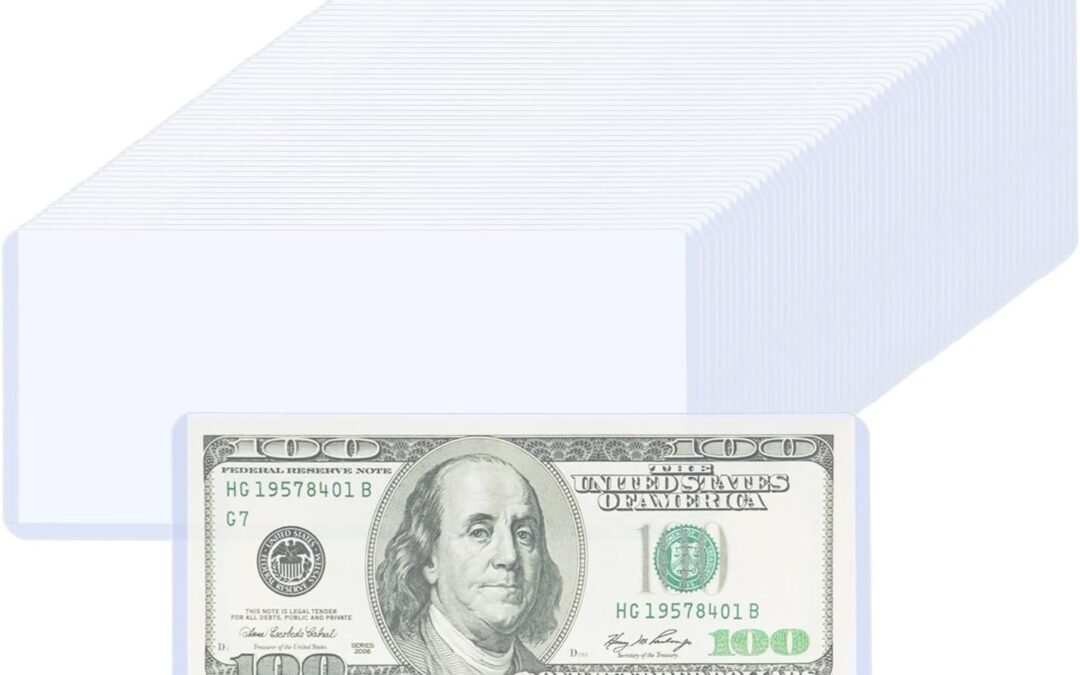 OEM 60 Pack Hard Plastic Currency Sleeves, Clear PVC Money Holder Dollar Bill Sleeves Waterproof Banknotes Top-Insert Holders for Regular Bills Protector Storage Cases Collectors, 6.8 x 2.9 Inch Factory