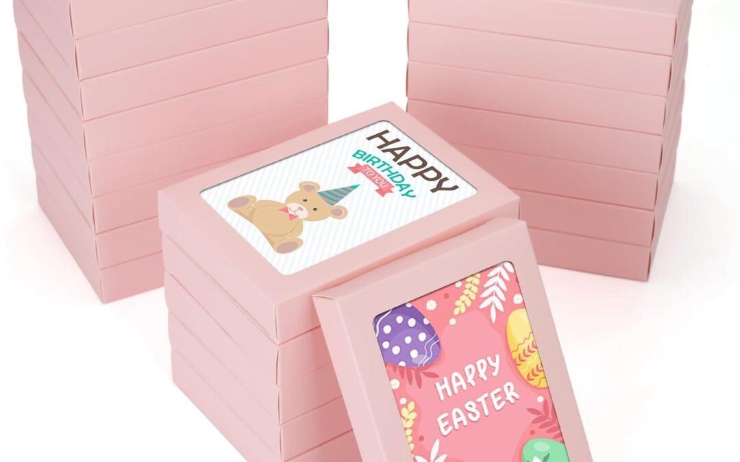 OEM 60 Pcs Greeting Card Storage Box,4.5 x 6 x 1 Inch Greeting Card Boxes Kraft Paper Box with PVC Transparent Window Bulk Frame Photo Storage Envelope (Pink, 4.5 x 6 x 1 Inch) Factory