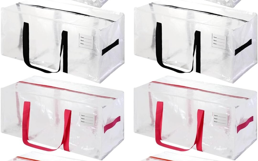 OEM 8 Pack Heavy Duty Extra Large Moving Bags with Multicolor Handles, Waterproof Foldable Storage Totes, Clothing Storage Bags, Packing Moving Boxes for College Supplies & Seasonal Storage, Clear Factory