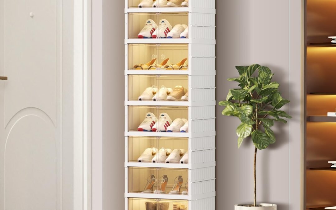 OEM 9-Tier Foldable Shoe Rack Organizer for Closet 18Pairs Plastic Shoe Shelf Collapsible Shoes Storage Box Clear Shoe Boxes Stackable with Door Easy Assembly Shoe Cabinet with Lids Large Factory